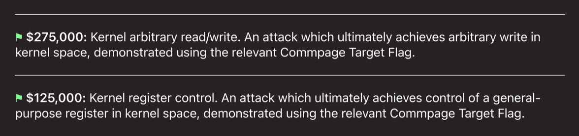 Apple Security Bounty kernel Target Flag categories