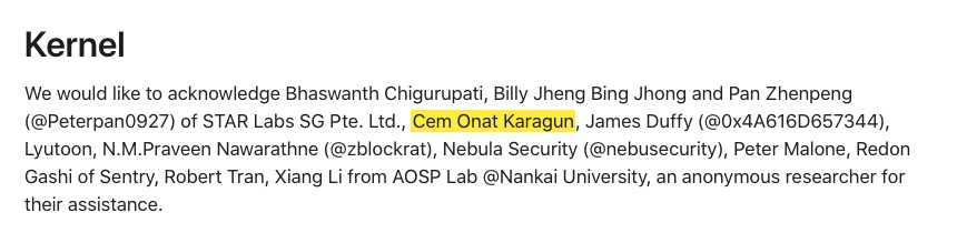 Apple Kernel acknowledgment