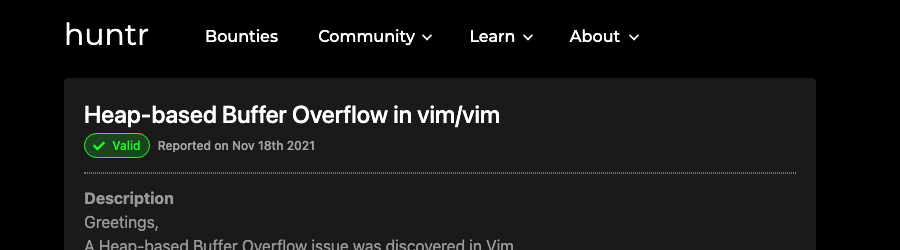 CVE-2021-3984 marked valid on Huntr